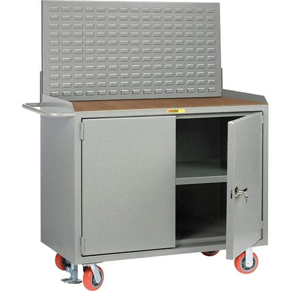 Little Giant - 3,600 Lb Capacity, 3 Shelf, 2 Door Mobile Bench Cabinet with Louvered Panel - 41" Wide x 24" Deep x 43" High, Steel, Gray - Americas Industrial Supply