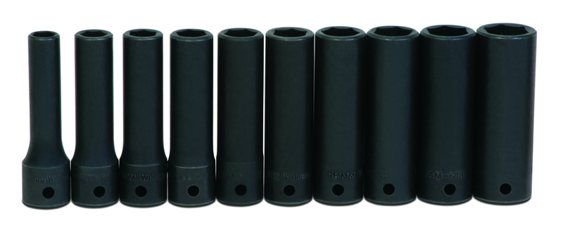 10 Piece - 1/2" Drive - 6 Point - Deep Impact Socket Set on Clip Rail Metric - Americas Industrial Supply