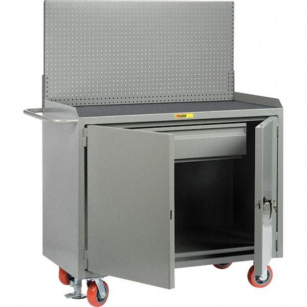 Little Giant - 3,600 Lb Capacity, 2 Shelf, 1 Drawer, 2 Door Mobile Bench Cabinet with Pegboard Panel - 41" Wide x 24" Deep x 43" High, Steel, Gray - Americas Industrial Supply