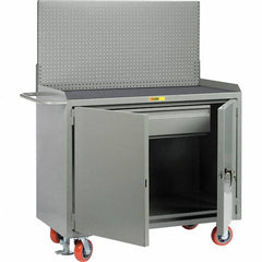Little Giant - 3,600 Lb Capacity, 2 Shelf, 1 Drawer, 2 Door Mobile Bench Cabinet with Pegboard Panel - 53" Wide x 24" Deep x 43" High, Steel, Gray - Americas Industrial Supply