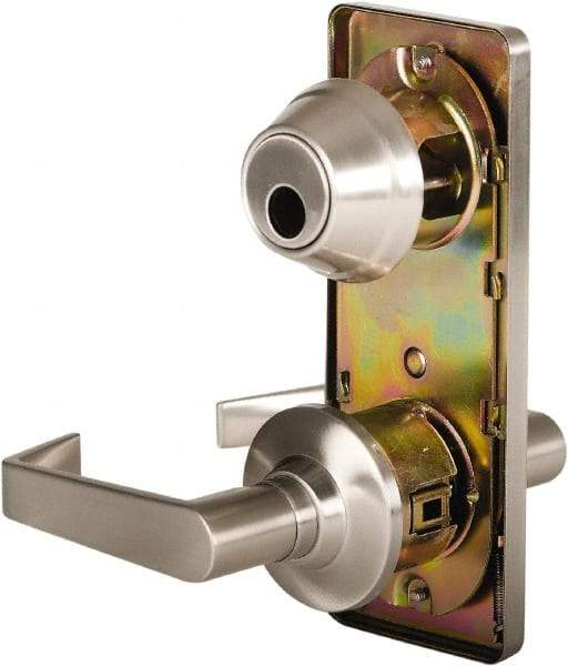 Stanley - Grade 2 Passage Lever Lockset for 1-3/8 to 2" Thick Doors - 2-3/4" Back Set, Keyless Cylinder, Brass Alloy, Satin Nickel Finish - Americas Industrial Supply
