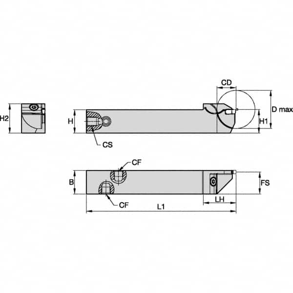 Kennametal - External Thread, 16mm Max Cut of Depth, 3mm Min Groove Width, 125mm OAL, Left Hand Indexable Grooving Cutoff Toolholder - 20mm Shank Height x 20mm Shank Width, EG0300M03P02 Insert Style, EVSC Toolholder Style, Series Beyond Evolution - Americas Industrial Supply