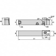 Kennametal - External Thread, 20mm Max Cut of Depth, 3mm Min Groove Width, 150mm OAL, Right Hand Indexable Grooving Cutoff Toolholder - 25mm Shank Height x 25mm Shank Width, EG0300M03P02 Insert Style, EVSB Toolholder Style, Series Beyond Evolution - Americas Industrial Supply