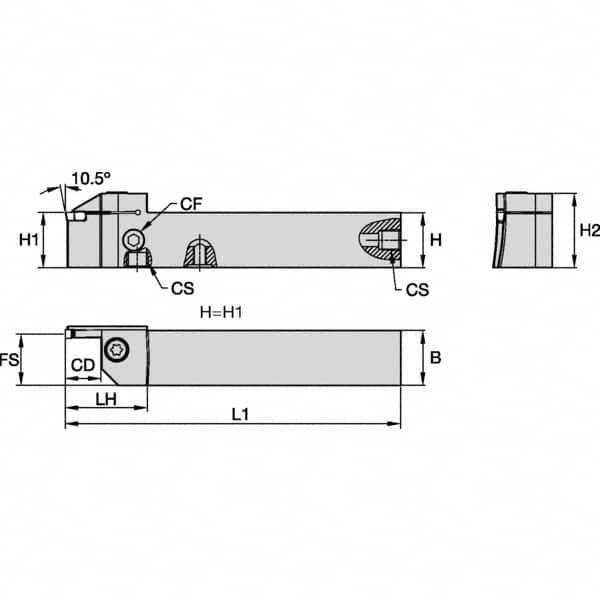 Kennametal - External Thread, 12mm Max Cut of Depth, 3mm Min Groove Width, 125mm OAL, Left Hand Indexable Grooving Cutoff Toolholder - 20mm Shank Height x 20mm Shank Width, EG0300M03P02 Insert Style, EVSB Toolholder Style, Series Beyond Evolution - Americas Industrial Supply