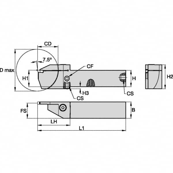 Kennametal - External Thread, 16mm Max Cut of Depth, 2mm Min Groove Width, 5" OAL, Left Hand Indexable Grooving Cutoff Toolholder - 1/2" Shank Height x 1/2" Shank Width, EG0200M02P02 Insert Style, EVSC Toolholder Style, Series Beyond Evolution - Americas Industrial Supply