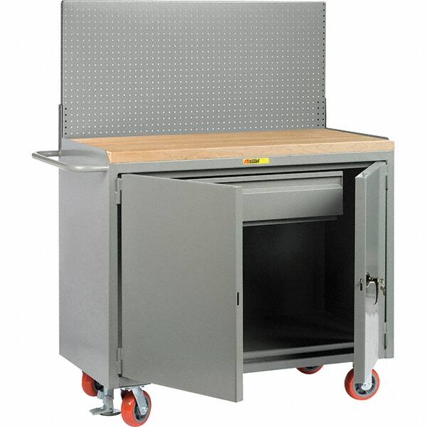 Little Giant - 3,600 Lb Capacity, 2 Shelf, 1 Drawer, 2 Door Mobile Bench Cabinet with Pegboard Panel - 41" Wide x 24" Deep x 43" High, Steel, Gray - Americas Industrial Supply