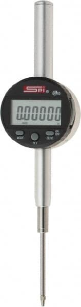 SPI - 0 to 2" Range, 0.00005" Graduation, Electronic Drop Indicator - Flat & Lug Back, Accurate to 0.00025", Inch & Metric System, Digital Display - Americas Industrial Supply