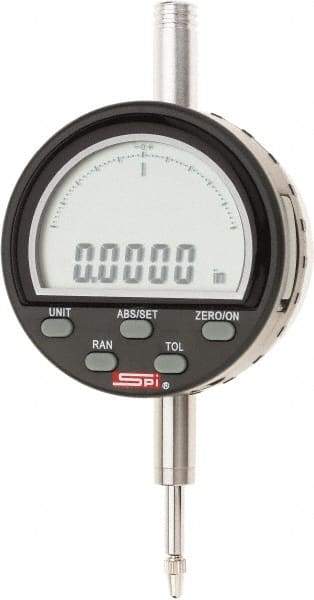 SPI - 0 to 1/2" Range, 0.0001" Graduation, Electronic Drop Indicator - Flat & Lug Back, Accurate to 0.0003", Inch & Metric System, Digital Display - Americas Industrial Supply