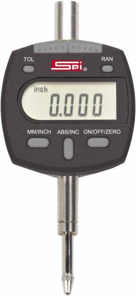 SPI - 0 to 2" Range, 0.00005" Graduation, Electronic Drop Indicator - Flat & Lug Back, Accurate to 0.00025", Inch & Metric System, Digital Display - Americas Industrial Supply