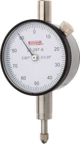 SPI - 1/4" Range, 0-100 Dial Reading, 0.001" Graduation Dial Drop Indicator - 1.61" Dial, 0.1" Range per Revolution, 0.001" Accuracy, Includes NIST Traceability Certification - Americas Industrial Supply