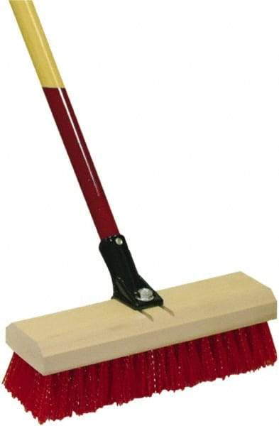 Harper Brush - 2-1/2" Bristle Length, Polypropylene Deck Scrub Brush - 54" Long x 12" Wide Head, 60" OAL, Straight Handle, Red, Wood Block - Americas Industrial Supply