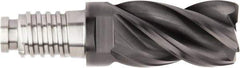 Kennametal - 3/4" Mill Diam, 1-1/8" LOC, 69mm OAL, 4 Flute Square End Mill Head - Duo-Lock 20 Connection, Solid Carbide, AlTiN Finish, Right Hand Flute, Spiral Flute, Centercutting, 39° Helix, Series UKDV - Americas Industrial Supply