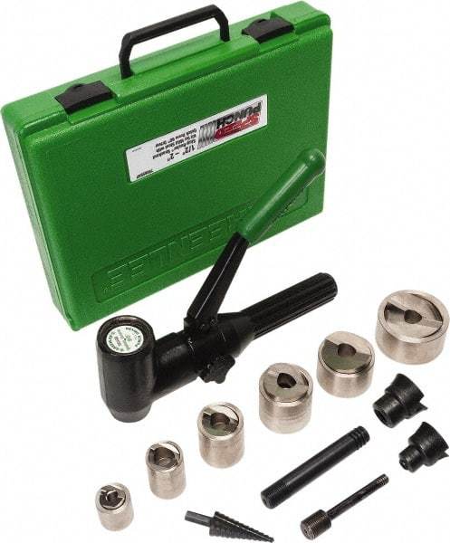 Greenlee - 19 Piece, .885 to 2.416" Punch Hole Diam, Hydraulic Knockout Set - Round Punch, 10 Gage Steel - Americas Industrial Supply