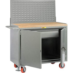 Little Giant - 3,600 Lb Capacity, 2 Shelf, 1 Drawer, 2 Door Mobile Bench Cabinet with Louvered Panel - 41" Wide x 24" Deep x 43" High, Steel, Gray - Americas Industrial Supply