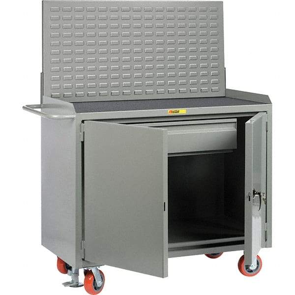 Little Giant - 3,600 Lb Capacity, 2 Shelf, 1 Drawer, 2 Door Mobile Bench Cabinet with Louvered Panel - 53" Wide x 24" Deep x 43" High, Steel, Gray - Americas Industrial Supply