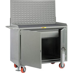 Little Giant - 3,600 Lb Capacity, 2 Shelf, 1 Drawer, 2 Door Mobile Bench Cabinet with Louvered Panel - 53" Wide x 24" Deep x 43" High, Steel, Gray - Americas Industrial Supply