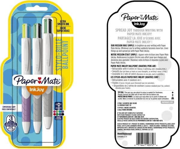 Paper Mate - 1mm Ball Point Retractable Ball Point Pen - Red, Green, Blue, Black, Pink, Lime, Purple & Turquoise - Americas Industrial Supply