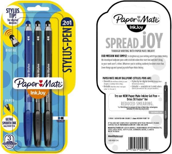 Paper Mate - 1mm Ball Point Ball Point Pen with Stylus - Black & Blue - Americas Industrial Supply