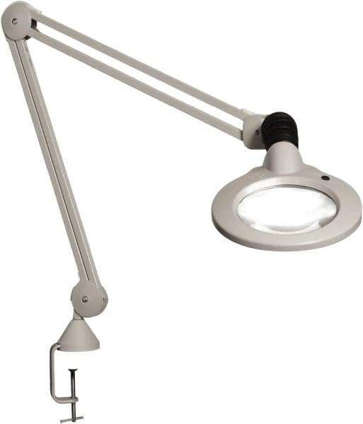 Vision Engineering - 45" Arm, Spring Suspension, Clamp Mount, LED, Light Gray, Magnifying Task Light - 9 Watts, 120 Volts, 2.25x Magnification - Americas Industrial Supply