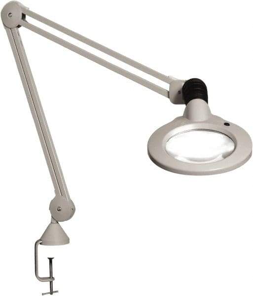 Vision Engineering - 45" Arm, Spring Suspension, Clamp Mount, LED, Light Gray, Magnifying Task Light - 9 Watts, 120 Volts, 1.75x Magnification - Americas Industrial Supply