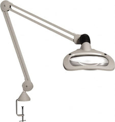 Vision Engineering - 30" Arm, Spring Suspension, Clamp Mount, LED, Light Gray, Magnifying Task Light - 6 Watts, 120 Volts, 2.25x Magnification - Americas Industrial Supply