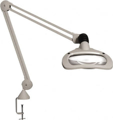 Vision Engineering - 45" Arm, Spring Suspension, Clamp Mount, LED, Light Gray, Magnifying Task Light - 6 Watts, 120 Volts, 2.25x Magnification - Americas Industrial Supply