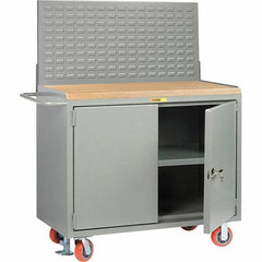 Little Giant - 3,600 Lb Capacity, 3 Shelf, 2 Door Mobile Bench Cabinet with Louvered Panel - 41" Wide x 24" Deep x 43" High, Steel, Gray - Americas Industrial Supply