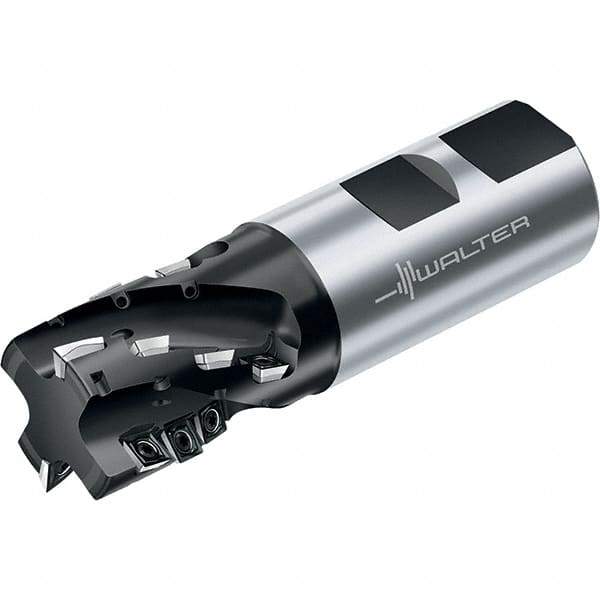 Walter - 32mm Cut Diam, 37mm Max Depth of Cut, 32mm Shank Diam, 111mm OAL, Indexable Square Shoulder Helical End Mill - Weldon Shank, 90° Lead Angle, Through Coolant, Series M4256 - Americas Industrial Supply