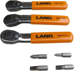 Lang - 7 Piece, Silver/Orange/Black Ratcheting Bit Driver Set - For Use with Various Applications - Americas Industrial Supply