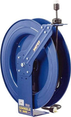 CoxReels - 12 AWG, 100' Cable Length, Cord & Cable Reel with Outlet End - 1 Outlet, NEMA 5-20R, 20 Amps, 115 Volts, SJO Cable, Blue Reel, Spring Driven Reel - Americas Industrial Supply