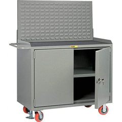 Little Giant - 3,600 Lb Capacity, 3 Shelf, 2 Door Mobile Bench Cabinet with Louvered Panel - 41" Wide x 24" Deep x 43" High, Steel, Gray - Americas Industrial Supply