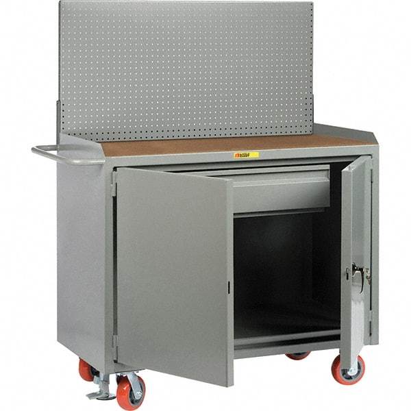 Little Giant - 3,600 Lb Capacity, 2 Shelf, 1 Drawer, 2 Door Mobile Bench Cabinet with Pegboard Panel - 53" Wide x 24" Deep x 43" High, Steel, Gray - Americas Industrial Supply