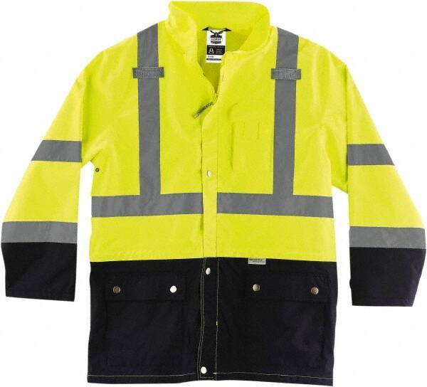 Ergodyne - Size L, Lime, Rain Jacket - 3 Pockets, Rollaway Hood - Americas Industrial Supply