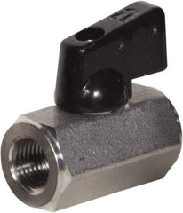 Value Collection - 3/8" Pipe, Full Port, Stainless Steel Miniature Ball Valve - Inline - Two Way Flow, FNPT x FNPT Ends, Wedge Handle, 1,000 WOG, 150 WSP - Americas Industrial Supply