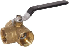 Value Collection - 1/2" Pipe, Full Port, Brass Diverter Ball Valve - Inline - Three Way Flow, FNPTF x FNPTF x FNPTF Ends, Lever Handle, 600 WOG, 150 WSP - Americas Industrial Supply