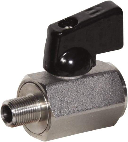 Value Collection - 1/8" Pipe, Full Port, Stainless Steel Miniature Ball Valve - Inline - Two Way Flow, MNPT x FNPT Ends, Wedge Handle, 1,000 WOG, 150 WSP - Americas Industrial Supply