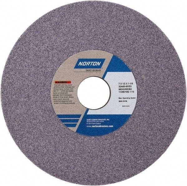 Norton - 7" Diam x 1-1/4" Hole x 1/2" Thick, J Hardness, 60 Grit Surface Grinding Wheel - Aluminum Oxide, Type 1, Medium Grade, Vitrified Bond - Americas Industrial Supply