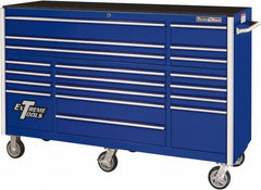 EXTREME TOOLS - 19 Drawer Steel/Aluminum Tool Roller Cabinet - 72" Wide x 47" High x 25" Deep, Ball Bearing Drawer Slides, Blue - Americas Industrial Supply