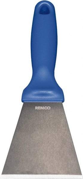 Remco - Stiff Stainless Steel Beveled Scraper - 3" Blade Width x 3-1/2" Blade Length, 5-13/32" Long Ergonomic Polypropylene Handle - Americas Industrial Supply