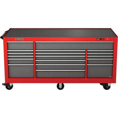 Proto - 48,654 Lb Capacity, 18 Drawer Mobile Power Workstation - 88-1/4" Wide x 27" Deep x 46-3/8" High, Steel, Safety Red & Gray - Americas Industrial Supply
