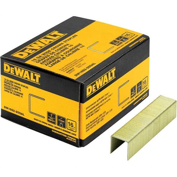 DeWALT - 1" Long x 1/16" Wide, 16 Gauge Crowned Construction Staple - Steel, Galvanized Finish - Americas Industrial Supply