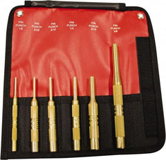 Mayhew - 6 Piece, 1/8 to 3/8", Pin Punch Set - Round Shank, Brass, Comes in Pouch - Americas Industrial Supply