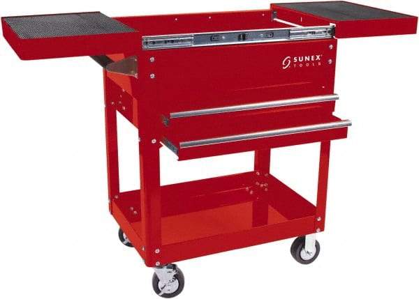 Sunex Tools - 29-1/4" Wide x 39.4" High x 20-45/64" Deep, 2 Drawer Tool Cart - 450 Lb Capacity, Steel, Red - Americas Industrial Supply