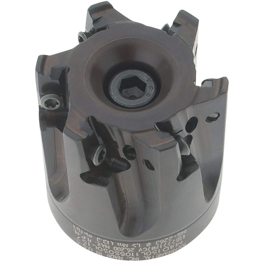 Kennametal - 6 Inserts, 1-1/2" Cut Diam, 1/2" Arbor Diam, 11mm Max Depth of Cut, Indexable Square-Shoulder Face Mill - 0° Lead Angle, 40mm High, LNGU110408SRGE Insert Compatibility, Through Coolant, Series Mill 4-11 - Americas Industrial Supply