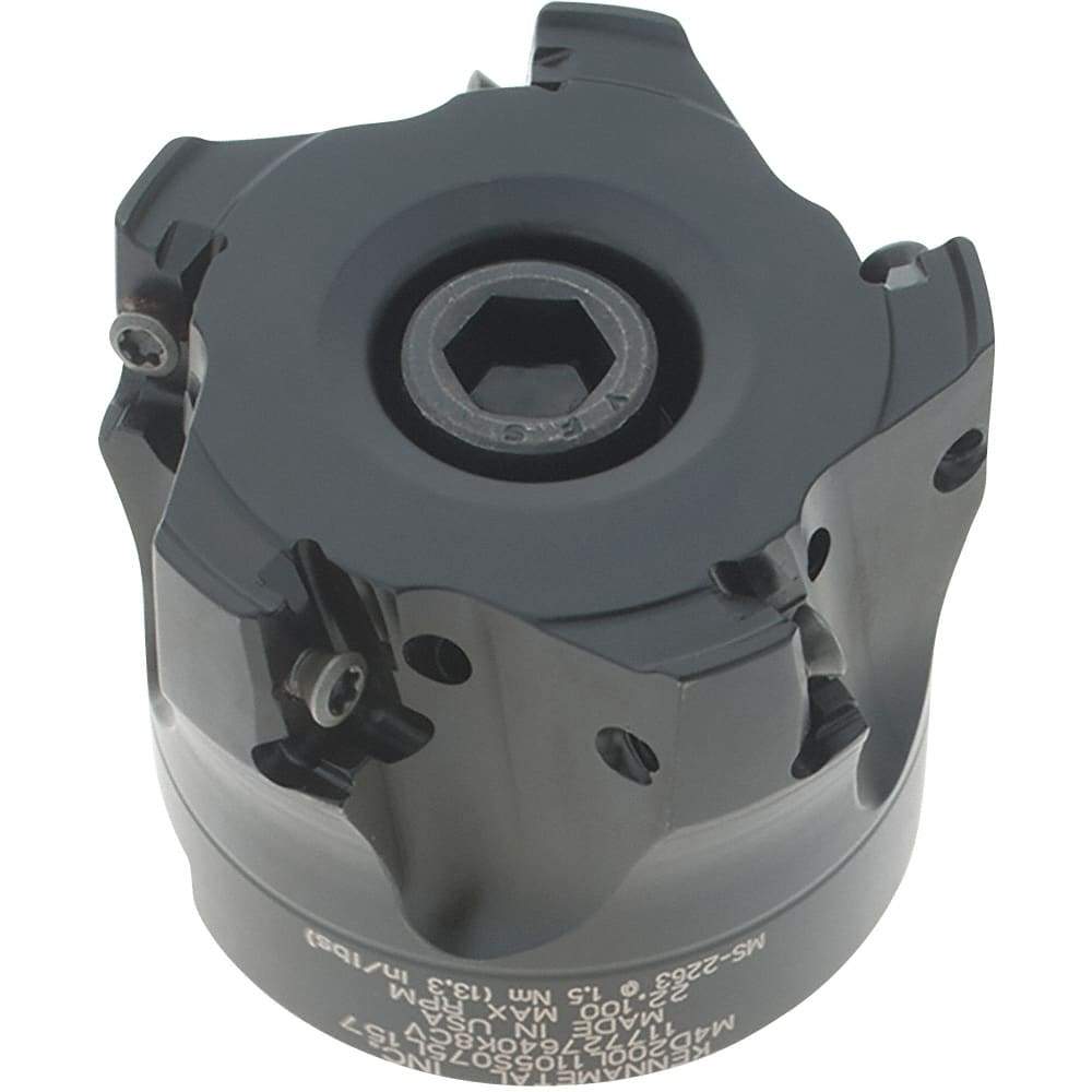 Kennametal - 5 Inserts, 2" Cut Diam, 3/4" Arbor Diam, 11mm Max Depth of Cut, Indexable Square-Shoulder Face Mill - 0° Lead Angle, 40mm High, LNGU110408SRGE Insert Compatibility, Through Coolant, Series Mill 4-11 - Americas Industrial Supply
