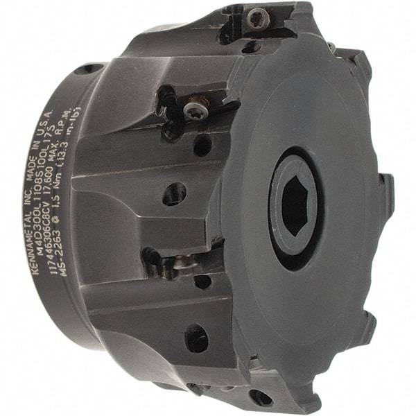 Kennametal - 8 Inserts, 3" Cut Diam, 1" Arbor Diam, 11mm Max Depth of Cut, Indexable Square-Shoulder Face Mill - 0° Lead Angle, 1-3/4" High, LNGU110408SRGE Insert Compatibility, Through Coolant, Series Mill 4-11 - Americas Industrial Supply