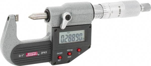 SPI - 0 to 1 Inch Measurement, 0.0001 Inch Accuracy, Electronic Crimp Height Micrometer - 0.00005 Inch Resolution, Ratchet Stop Thimble, LR44 Battery - Americas Industrial Supply