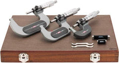 SPI - 0 to 3" Range, 3 Piece Mechanical Outside Micrometer Set - 0.0001" Graduation, 0.0001, 0.0002" Accuracy, Ratchet Stop Thimble, Carbide Face - Americas Industrial Supply