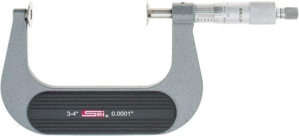 SPI - 3 to 4", Ratchet Stop Thimble, Mechanical Disc Micrometer - 0.0002" Accuracy, 0.79" Disc, 0.0001" Resolution, 0.31" Spindle Diam, Steel Face, NIST Traceability Certification Included - Americas Industrial Supply