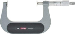 SPI - 3 to 4", Ratchet Stop Thimble, Mechanical Disc Micrometer - 0.0002" Accuracy, 0.79" Disc, 0.0001" Resolution, 0.31" Spindle Diam, Steel Face, NIST Traceability Certification Included - Americas Industrial Supply